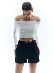 Off Shoulder Solid Slim T-shirt