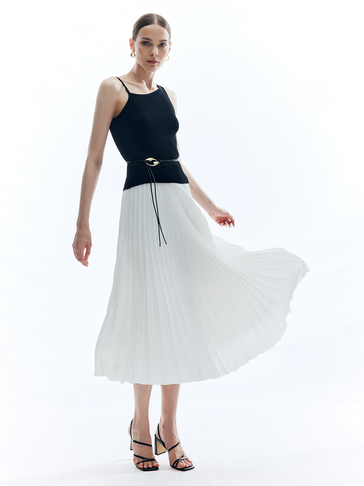 Solid A-Line Pleated Skirt