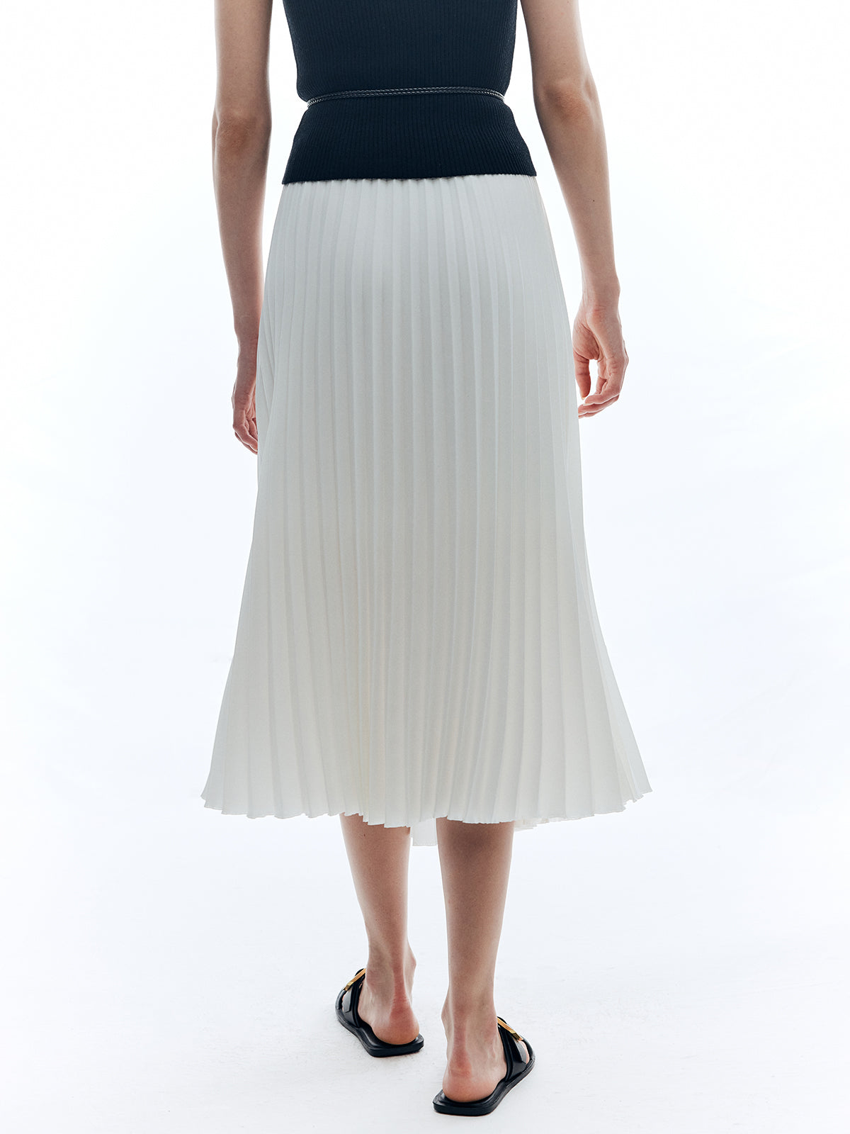 Solid A-Line Pleated Skirt