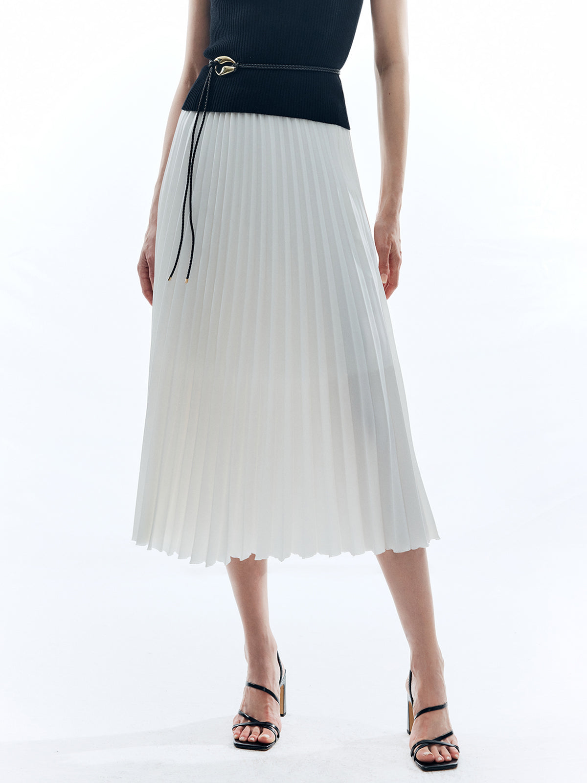 Solid A-Line Pleated Skirt