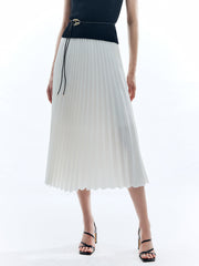 Solid A-Line Pleated Skirt