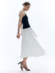 Solid A-Line Pleated Skirt