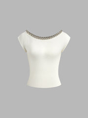 Solid Metal Ball Decoration Knit Top