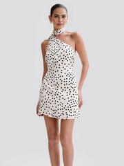 Satin Polka Dot Asymmetrical Dress