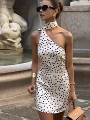 Satin Polka Dot Asymmetrical Dress