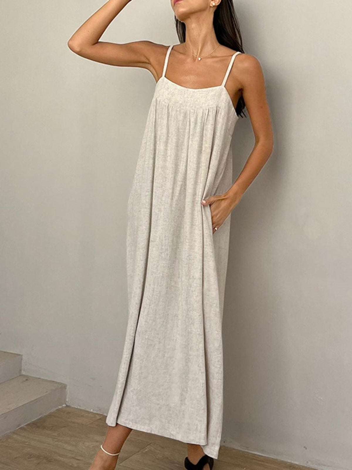 Linen Pockets Cami Long Dress