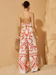 Backless Drawstring Print Pants Set