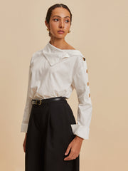 Cotton Asymmetrical Metal Button Shirt