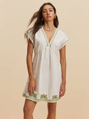 Embroidery V-Neck Cap Sleeve Dress