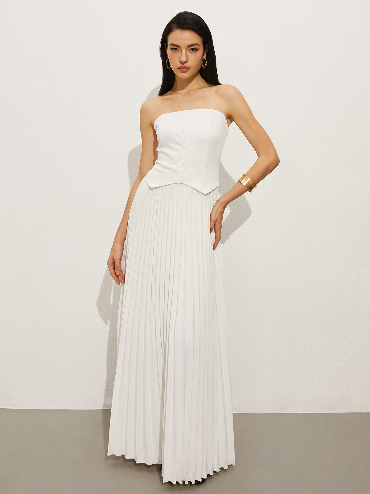 Wrap Off-Shoulder Pleated Dress