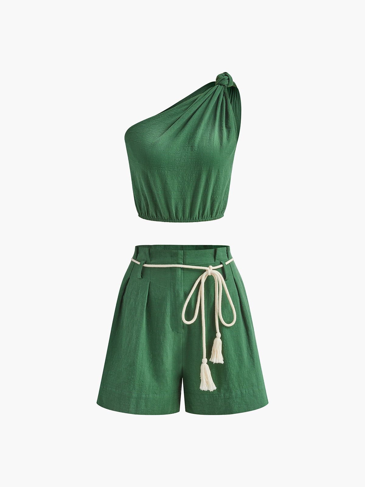 Cotton Asymmetrical Belted Short Set