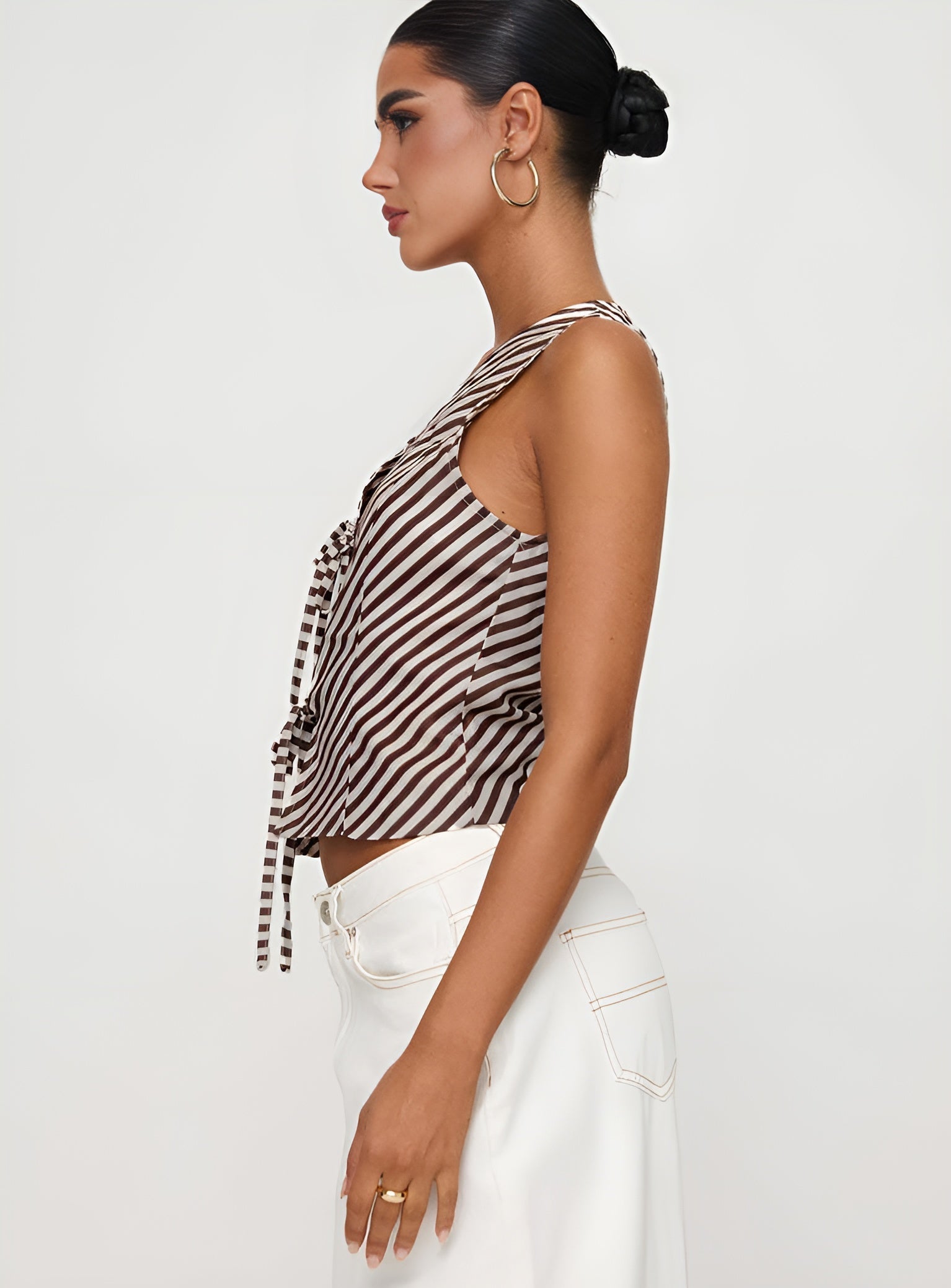 Stripe Knotted V-Neck Tank Top