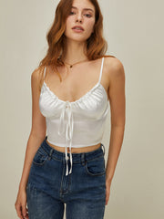 Satin Pleated Drawstring Tank Top