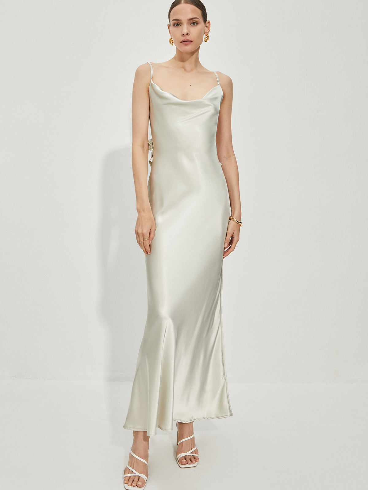 Satin Cowl Neck Backless Dress