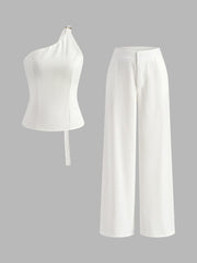 Asymmetrical Backless Tie-Back Pants Set