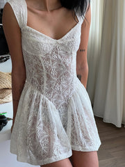 Vacation Lace Semi-Sheer Short Dress