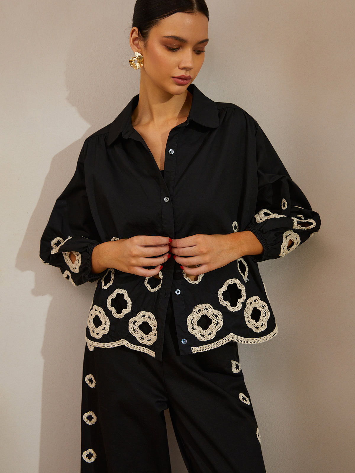 Cotton Hollow Embroidered Blouse