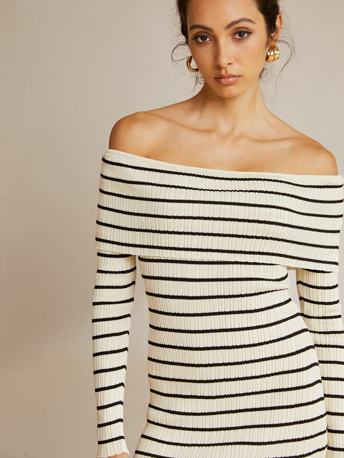 Striped Straight Neck Short Sweater Dress