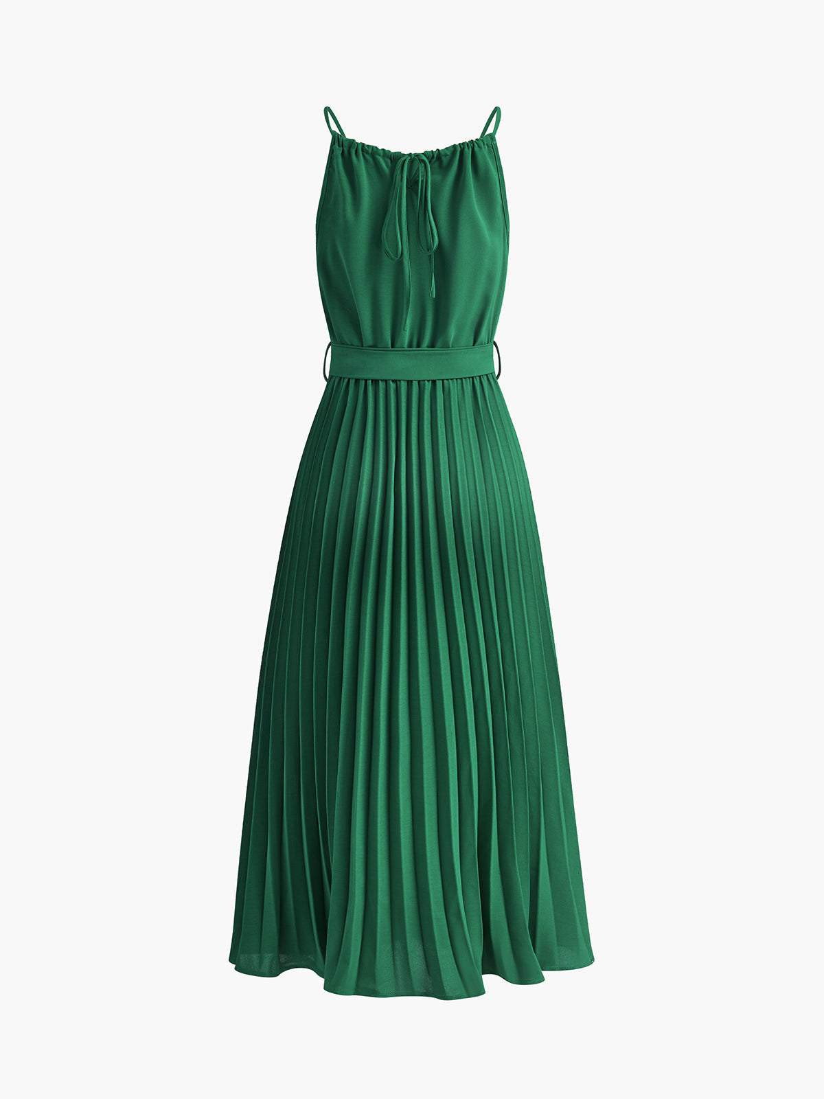 Halter Belted Pleated Midi Dress