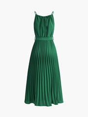 Halter Belted Pleated Midi Dress