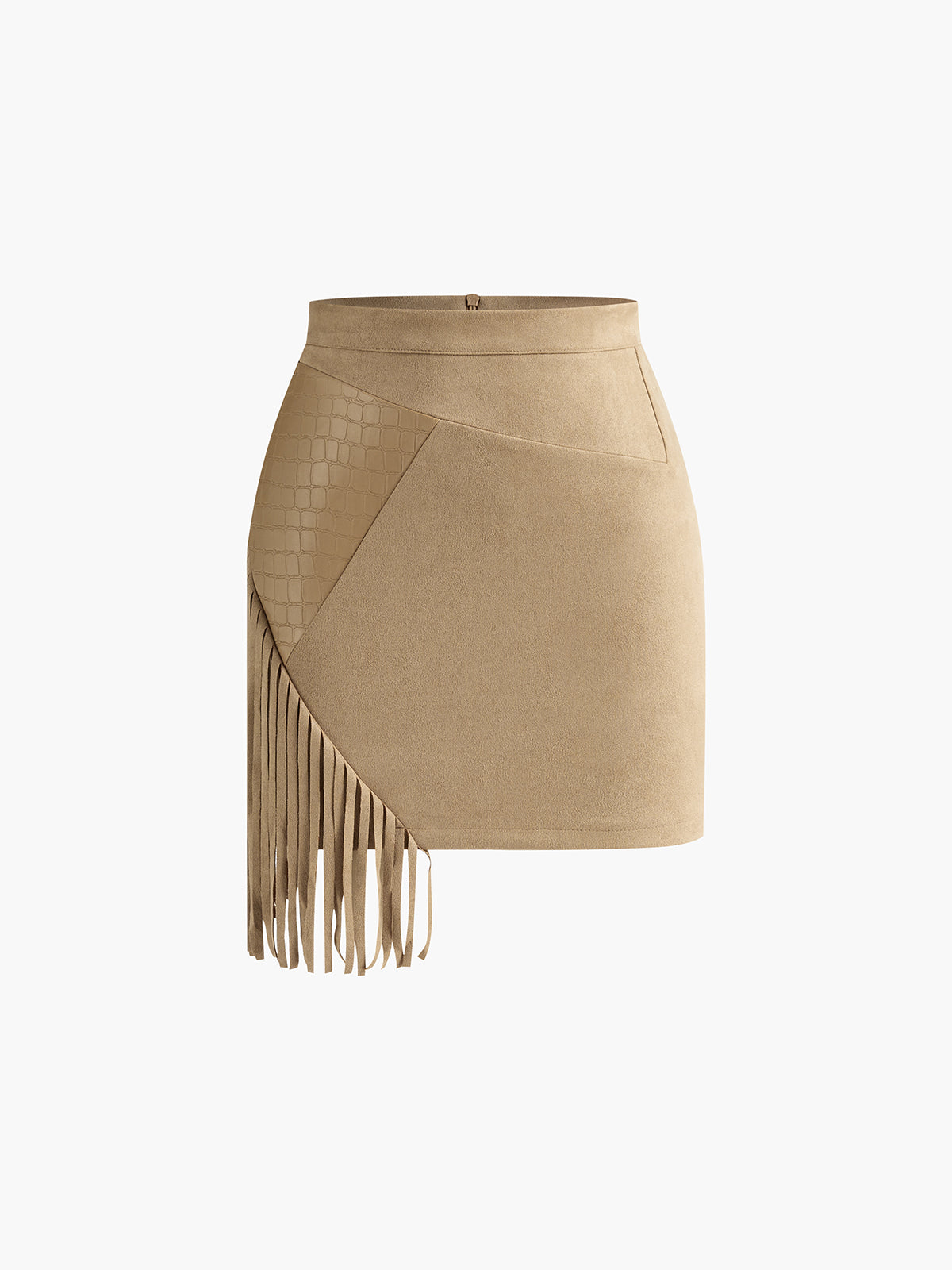 Suede Irregular Tassel Mini Skirt