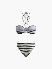 Striped Halter Removable Pads Bikini Sets