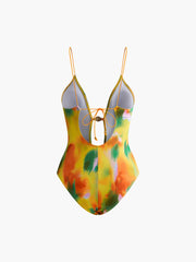 Cutout Metal Printed One Piece Swimsuit