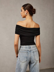 Off Shoulder Plain T-Shirt