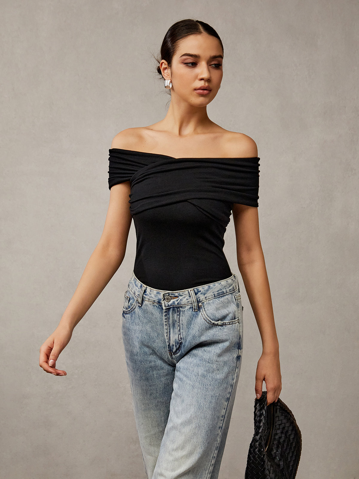 Off Shoulder Plain T-Shirt