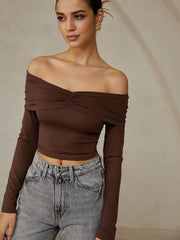 Off Shoulder Long Sleeve T-Shirt