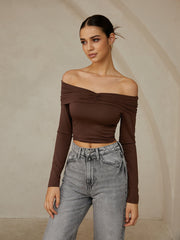 Off Shoulder Long Sleeve T-Shirt