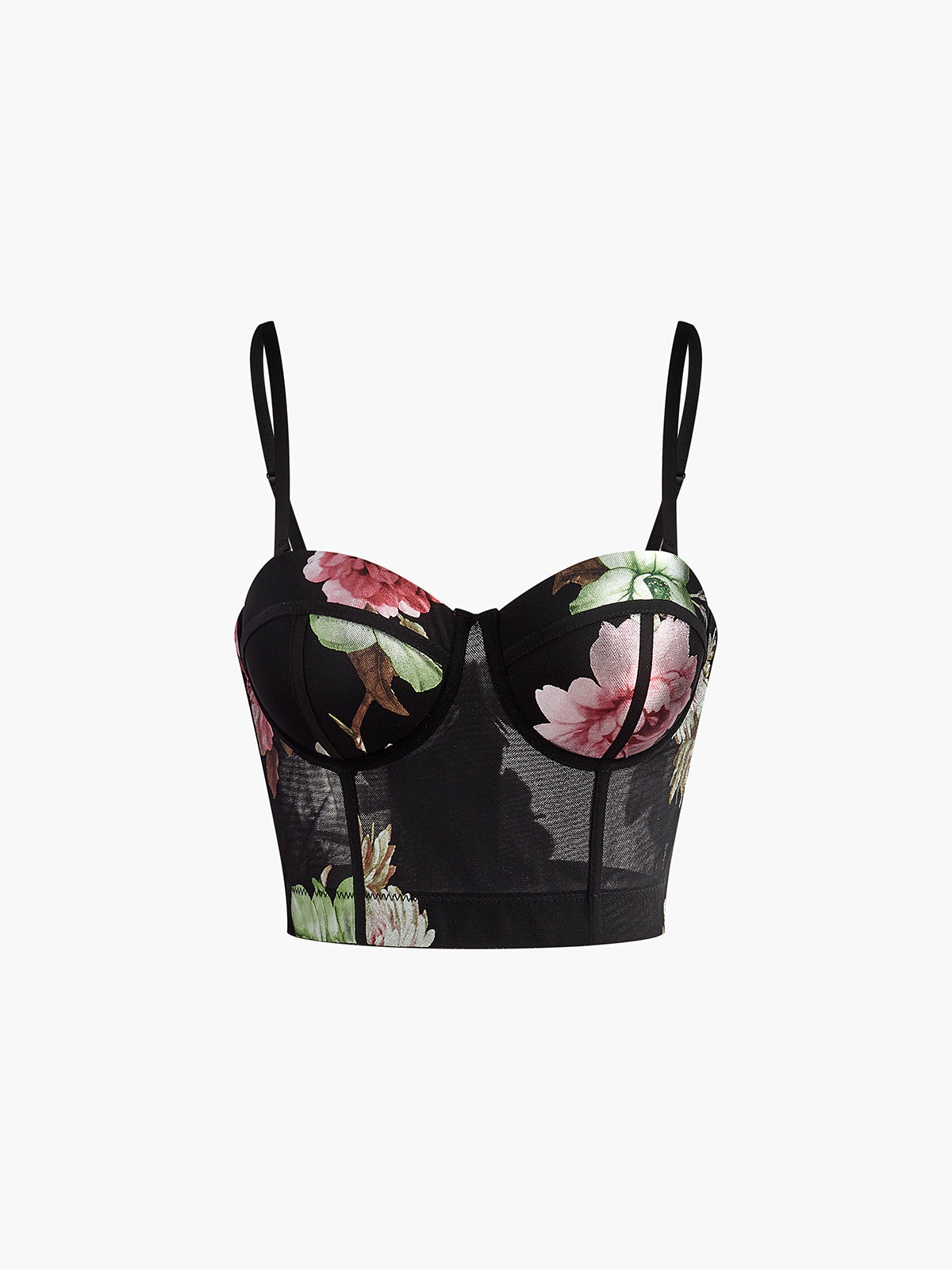 Floral Printed Piping Sweetheart Corset