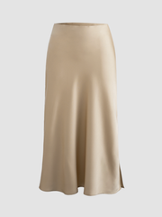 Creamy Cappuccino Satin Midi Skirt