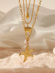 Triple Layers Pearl Starfish Necklace