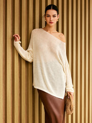 Semi-Sheer Asymmetrical Knit Top