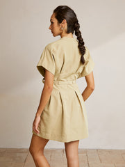 Stand Collar Short Dress With Belt