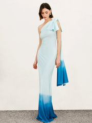 Ombre One Shoulder Long Dress