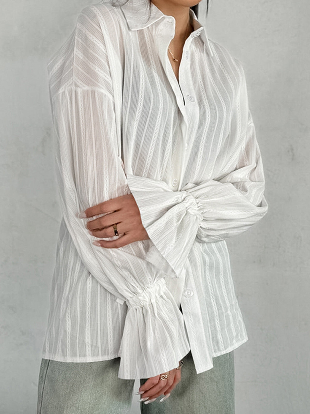 Cotton Lapel Bell-Sleeve Shirt