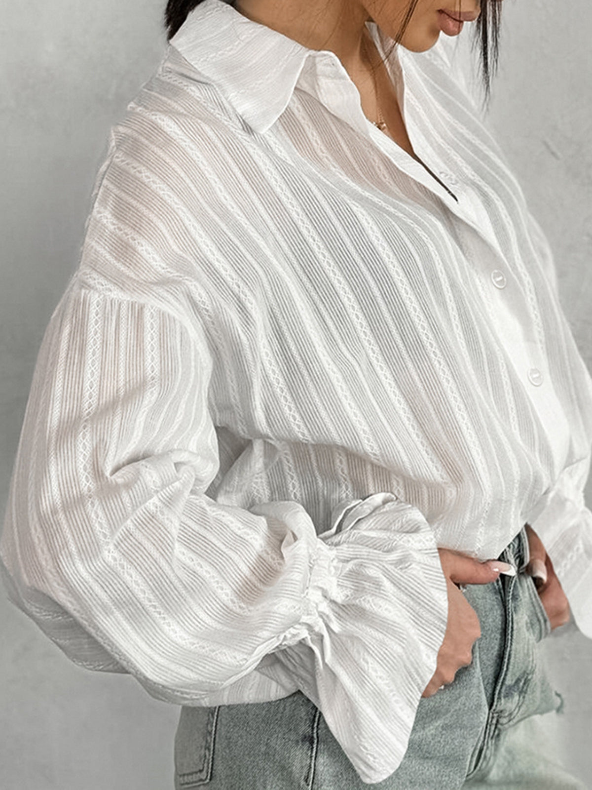 Cotton Lapel Bell-Sleeve Shirt