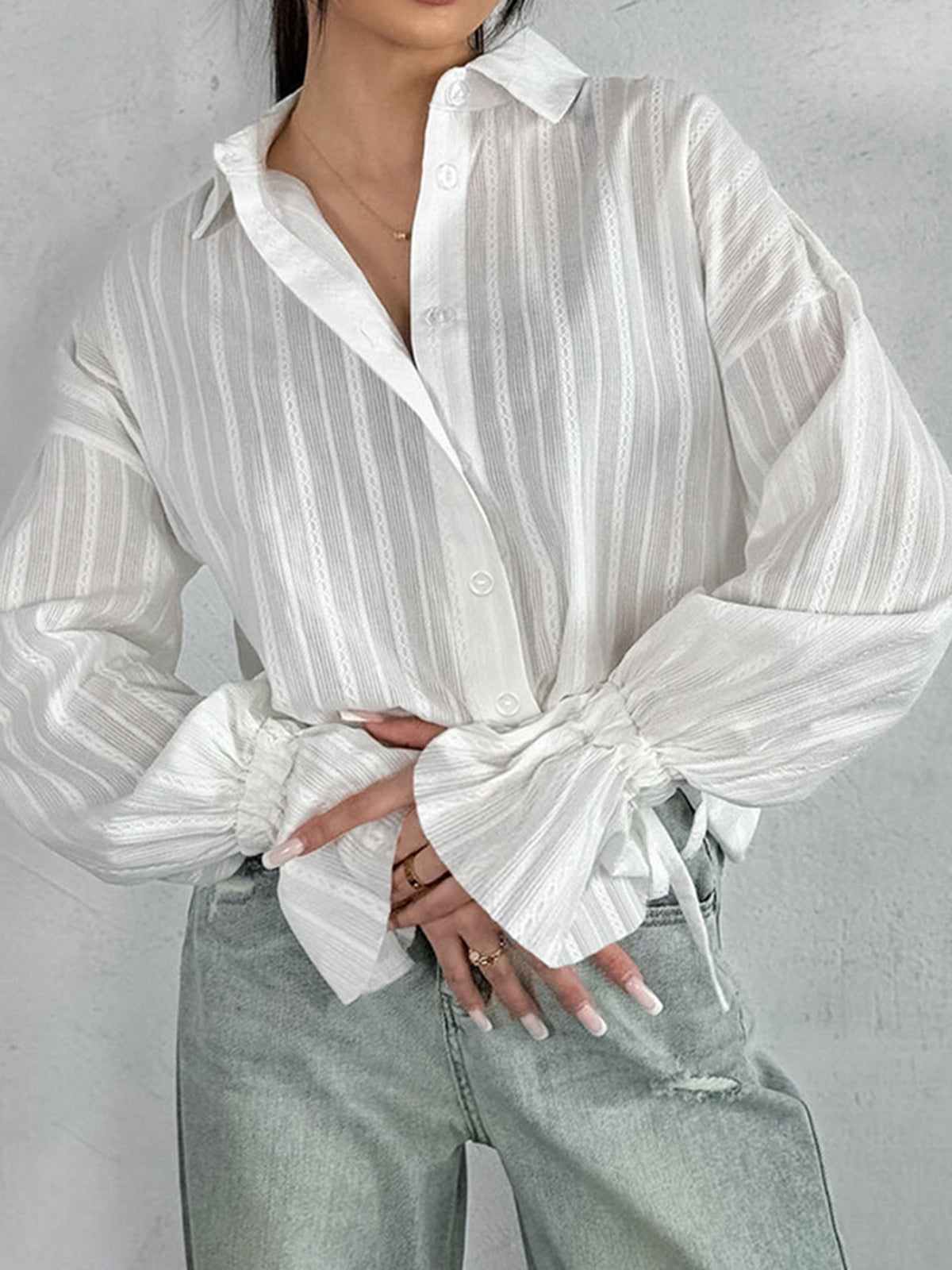 Cotton Lapel Bell-Sleeve Shirt