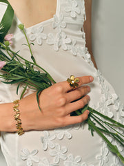 Golden Enamel Daisy Ring