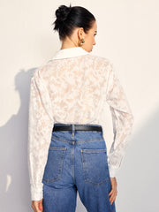 Semi-Sheer Jacquard Button Shirt