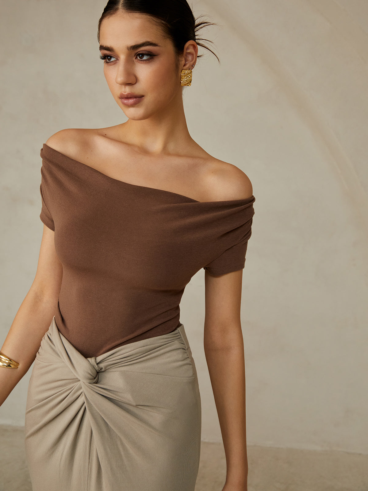 Off-Shoulder Pleated Blouse