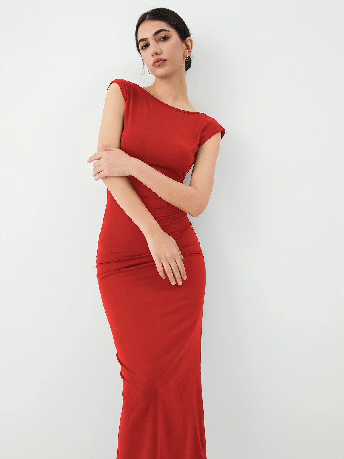 Solid Backless Midi Dress