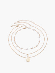 Metal Sequin Imitation Pearl Stacking Necklace