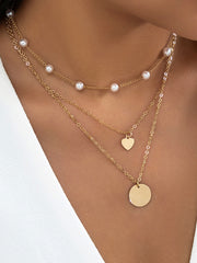 Metal Sequin Imitation Pearl Stacking Necklace