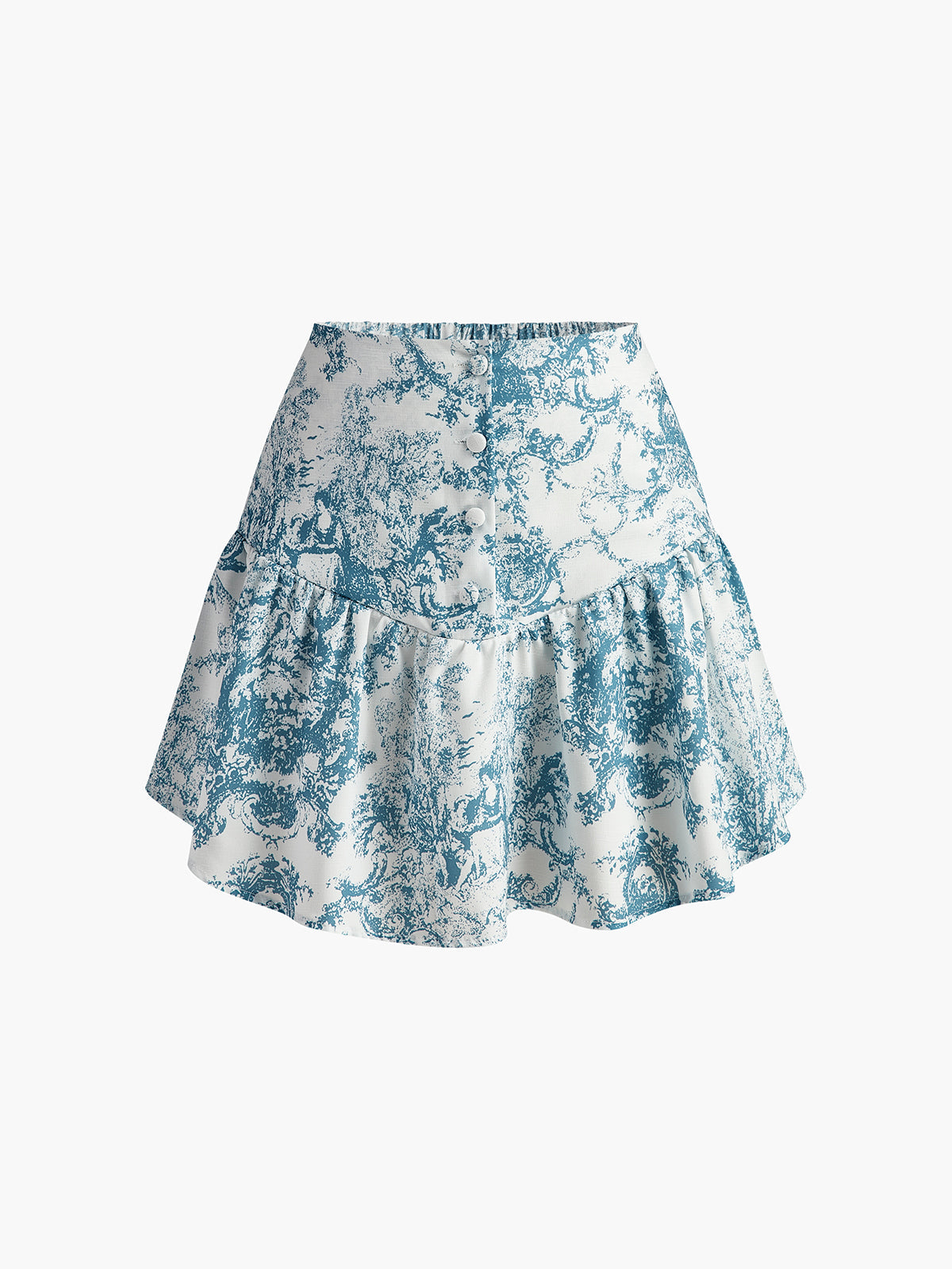 Vintage Printed Stand Collar Skirt Set