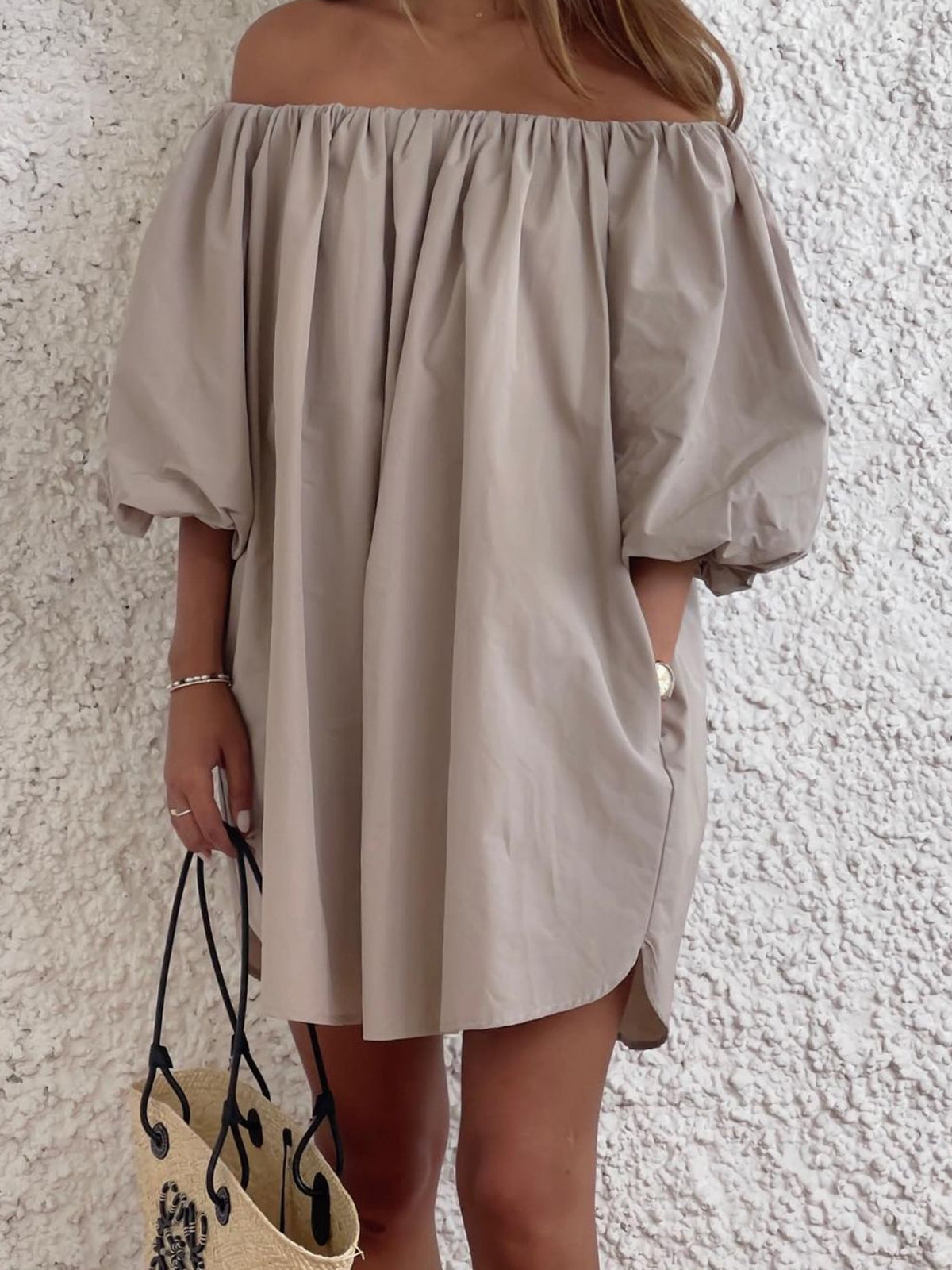 Off-Shoulder Cotton Blends Short Dress