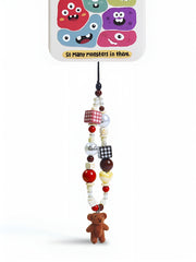 Flocked Bear Doll Bead Phone Lanyard