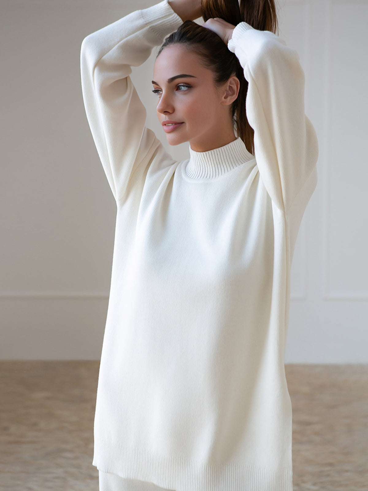 Knit Turtleneck Slit Sweater Co-ords